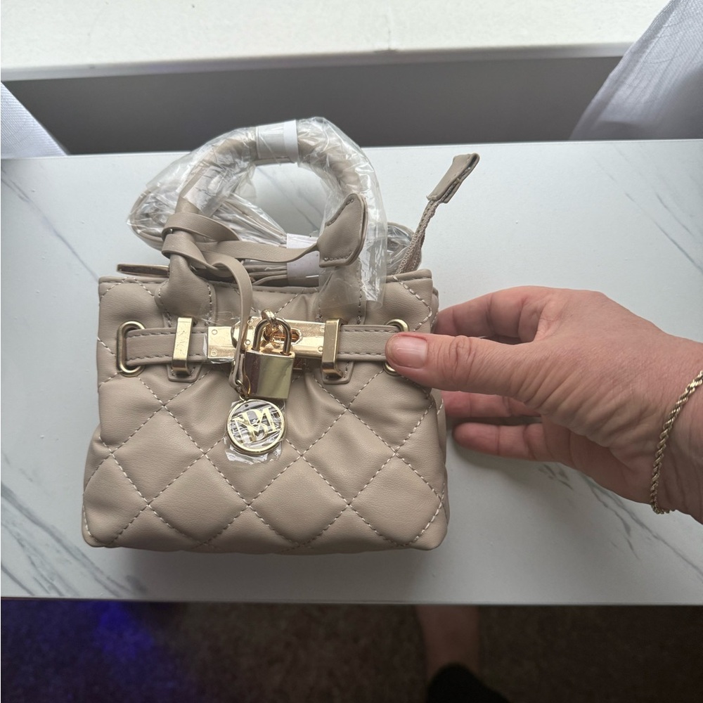 Badgley Mischka Taupe Quilted Mini Bag